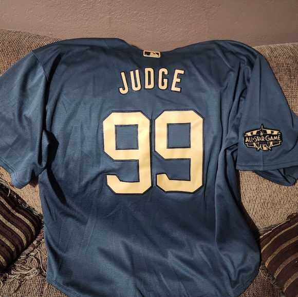 Men's New York Yankees Aaron Judge 2022 Blue All-Star Game Jersey with Number 99